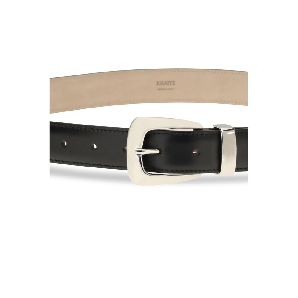Belt by Khaite for women in bos taurus suede calf leather black & palladium features an artisanal silhouette, showcasing the artisanal craftsmanship of the Bos Taurus Suede Calf Leather Belt collection for a artisanal finish.