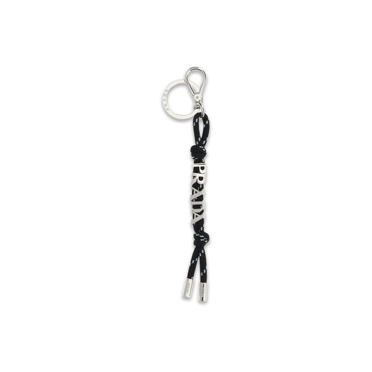 Keychain by Prada for men in nylon leather black exhibits a distinguished aesthetic, beautifully coordinating with and elements while highlighting .