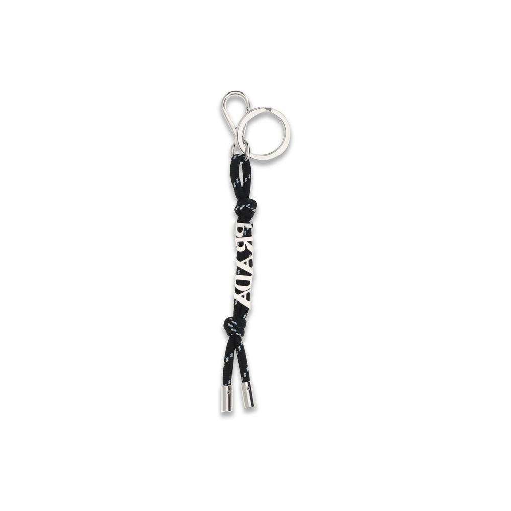 Keychain by Prada for men in nylon leather black, featuring an sculptural design with details in and .