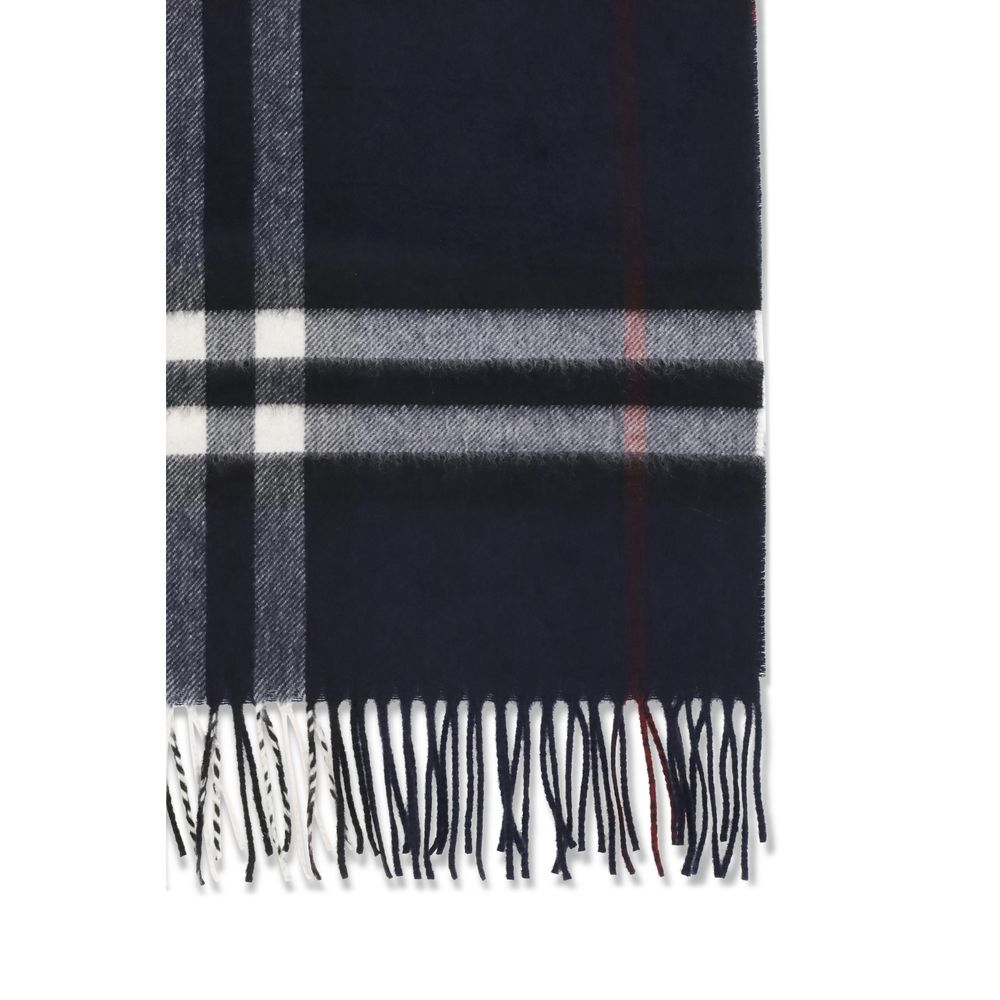 Scarf by Burberry for women in cashmere & capra leather blue features a snug silhouette, perfectly showcasing the elegant drape and premium finish of the Icon Cashmere & Capra Leather Shawl Scarf.