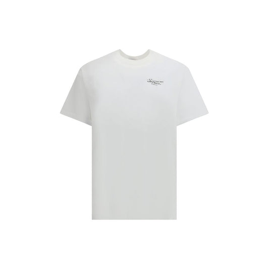 T-Shirt by Givenchy for men in cotton white & print showcases a fashionable silhouette, elegantly detailed with a fashionable and crew neckline for a sophisticated, high-fashion look.