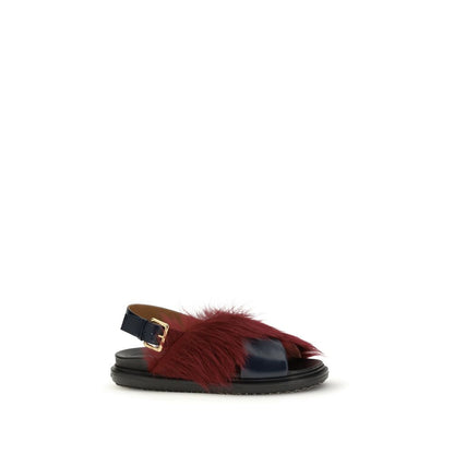 Flat Sandals by Marni for women in bost taurus calfskin leather & fur multicolor showcases a sculptural silhouette as Women's Bost Taurus Calfskin Leather & Fur Flat Sandals, defined by a sculptural flat and sculptural for a sculptural look.
