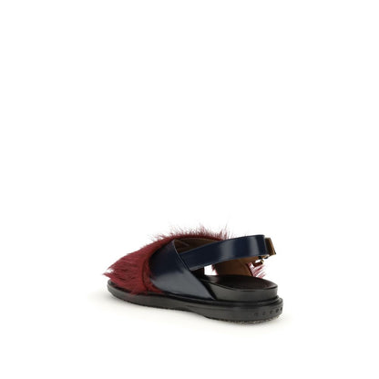 Flat Sandals by Marni for women in bost taurus calfskin leather & fur and multicolor presents a captivating silhouette, showcasing the signature style of the Women's Bost Taurus Calfskin Leather & Fur Flat Sandals with a captivating flat and captivating .