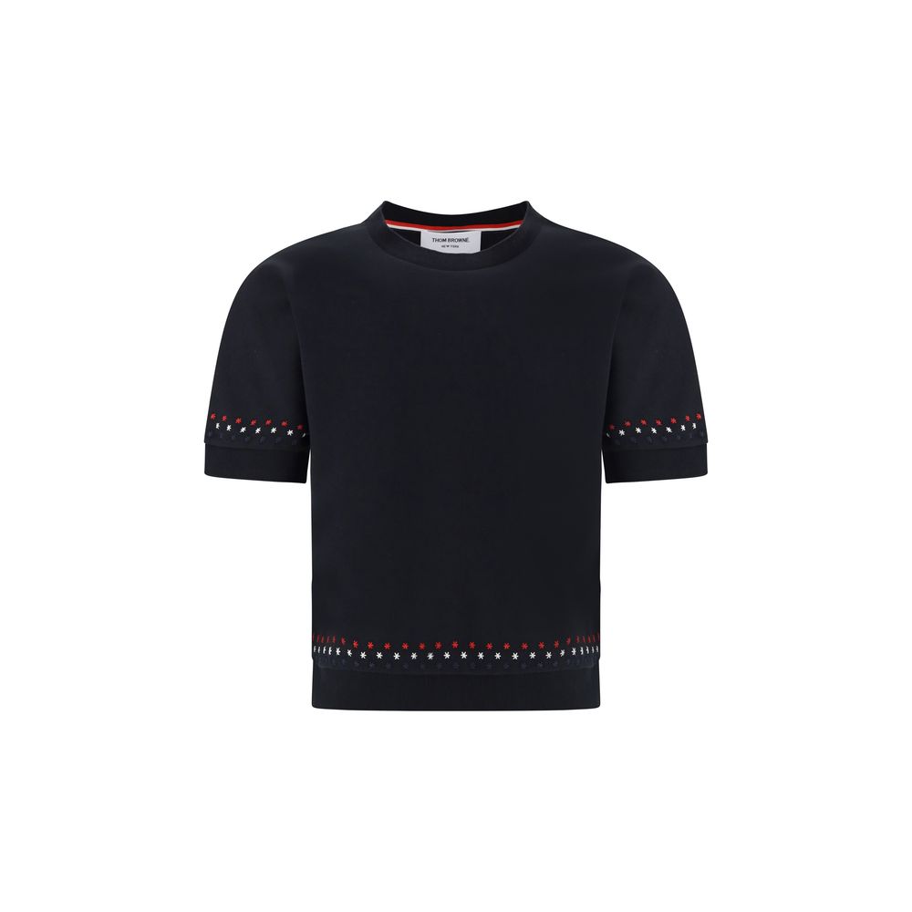T-Shirt by Thom Browne for women in cotton black features a plush silhouette, showcasing a sophisticated crew neckline and for a truly plush finish.