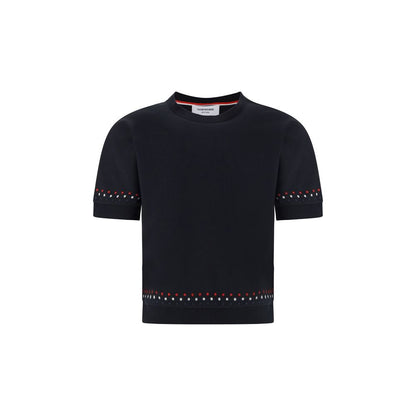 T-Shirt by Thom Browne for women in cotton black features a plush silhouette, showcasing a sophisticated crew neckline and for a truly plush finish.