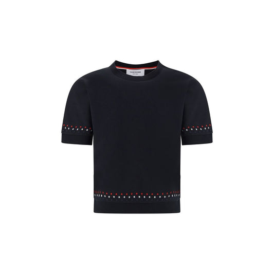 T-Shirt by Thom Browne for women in cotton black features a plush silhouette, showcasing a sophisticated crew neckline and for a truly plush finish.