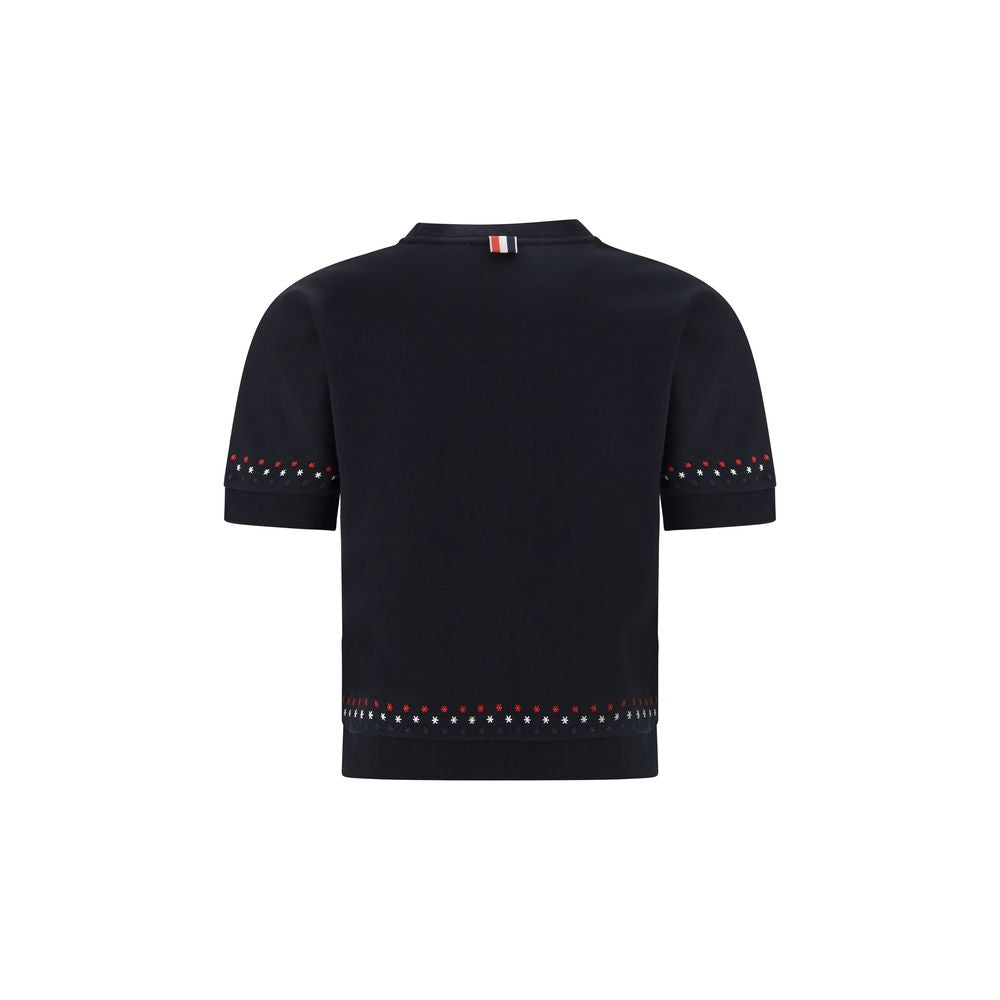 T-Shirt by Thom Browne for women in cotton black showcases a dramatic silhouette, elegantly detailed with a dramatic crew neckline and for a truly dramatic finish.