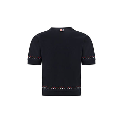 T-Shirt by Thom Browne for women in cotton black showcases a dramatic silhouette, elegantly detailed with a dramatic crew neckline and for a truly dramatic finish.