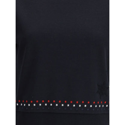 T-Shirt by Thom Browne for women in cotton black showcases a fashionable silhouette, elegantly detailed with a fashionable and for a sophisticated, high-fashion look.