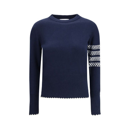 Sweatshirt by Thom Browne for women in wool blue features a unrivaled silhouette with a refined crew neckline and unrivaled detailing for a sophisticated look.