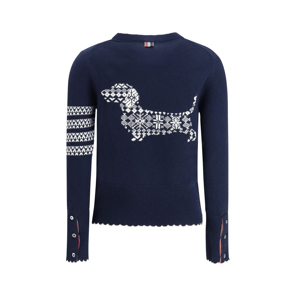 Sweatshirt by Thom Browne for women in wool blue features an exquisite silhouette, showcasing and crew neckline details for a exquisite look.