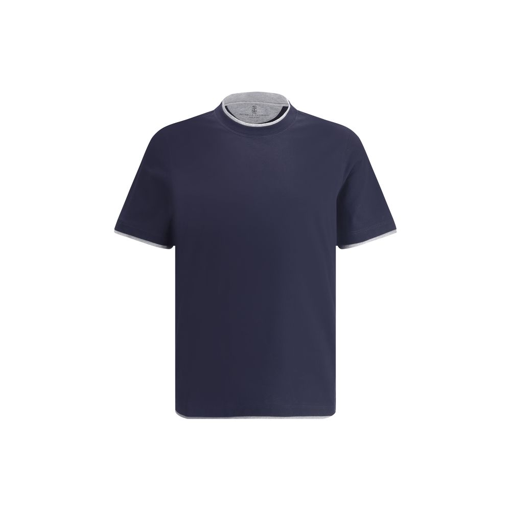 T-Shirt by Brunello Cucinelli for men in cotton blue & patterned features an edgy silhouette, meticulously detailed with a sophisticated and for a truly edgy finish.