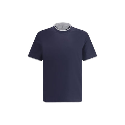 T-Shirt by Brunello Cucinelli for men in cotton blue & patterned features an edgy silhouette, meticulously detailed with a sophisticated and for a truly edgy finish.