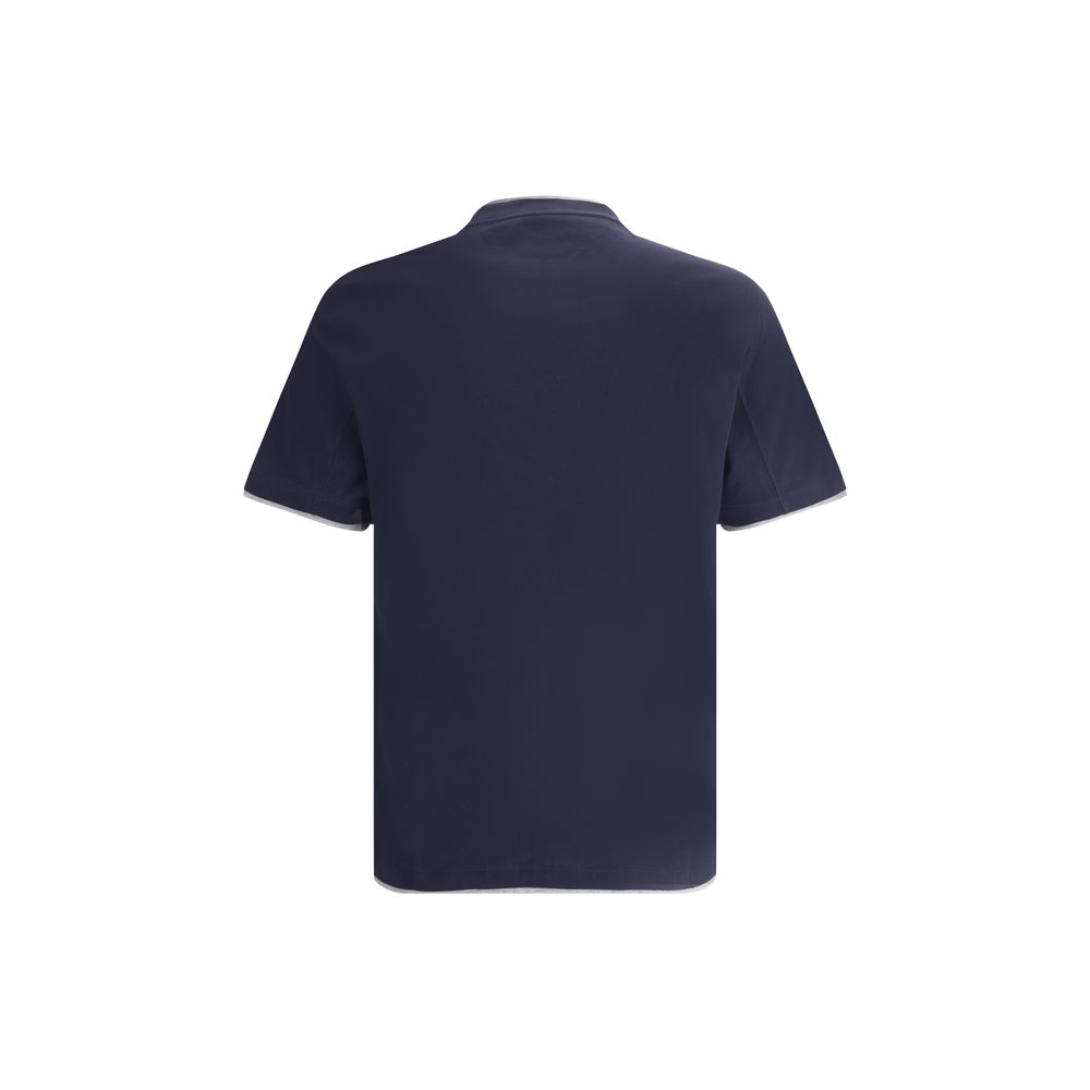 T-Shirt by Brunello Cucinelli for men in cotton blue & patterned features a plush silhouette, showcasing a sophisticated and for a truly plush finish.
