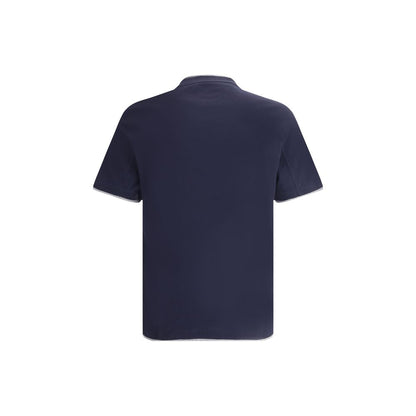 T-Shirt by Brunello Cucinelli for men in cotton blue & patterned features a plush silhouette, showcasing a sophisticated and for a truly plush finish.