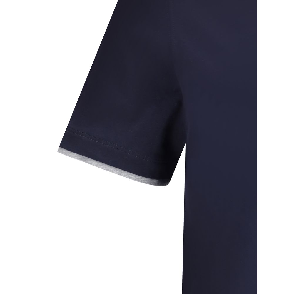 T-Shirt by Brunello Cucinelli for men in cotton blue & patterned showcases a fashionable silhouette, elegantly detailed with a fashionable and for a sophisticated, high-fashion look.