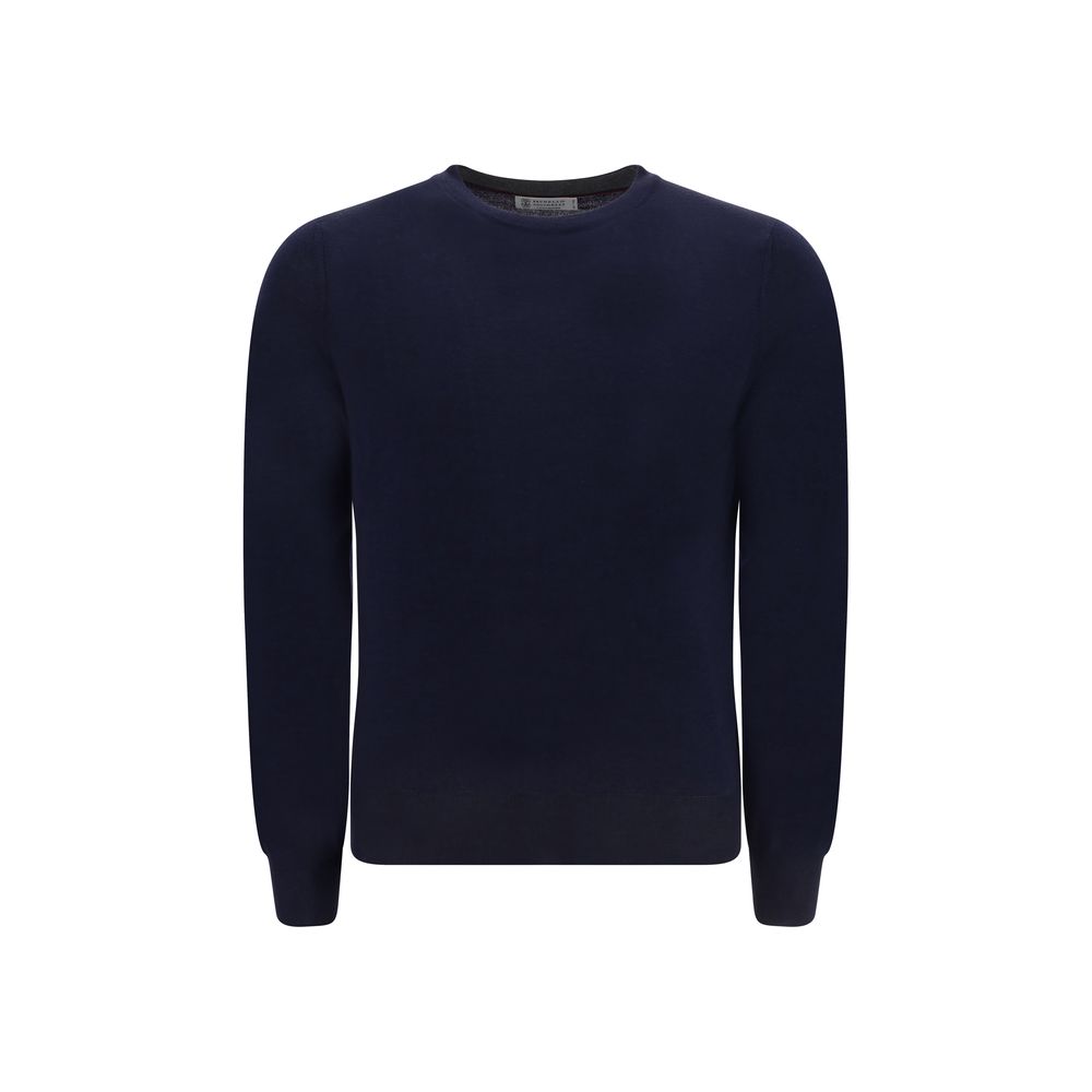 Sweater by Brunello Cucinelli for men in cashmere virgin wool blue features an polished silhouette, showcasing refined and a sophisticated crew neckline for a truly polished finish.