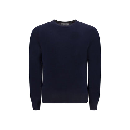 Sweater by Brunello Cucinelli for men in cashmere virgin wool blue features an polished silhouette, showcasing refined and a sophisticated crew neckline for a truly polished finish.