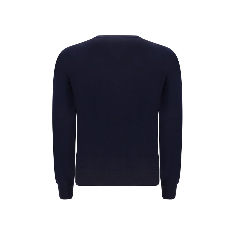 Sweater by Brunello Cucinelli for men in cashmere virgin wool blue showcases a sumptuous silhouette, artfully finished with a sumptuous crew neckline and for a sophisticated, sumptuous look.
