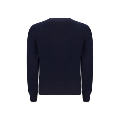 Sweater by Brunello Cucinelli for men in cashmere virgin wool blue showcases a sumptuous silhouette, artfully finished with a sumptuous crew neckline and for a sophisticated, sumptuous look.