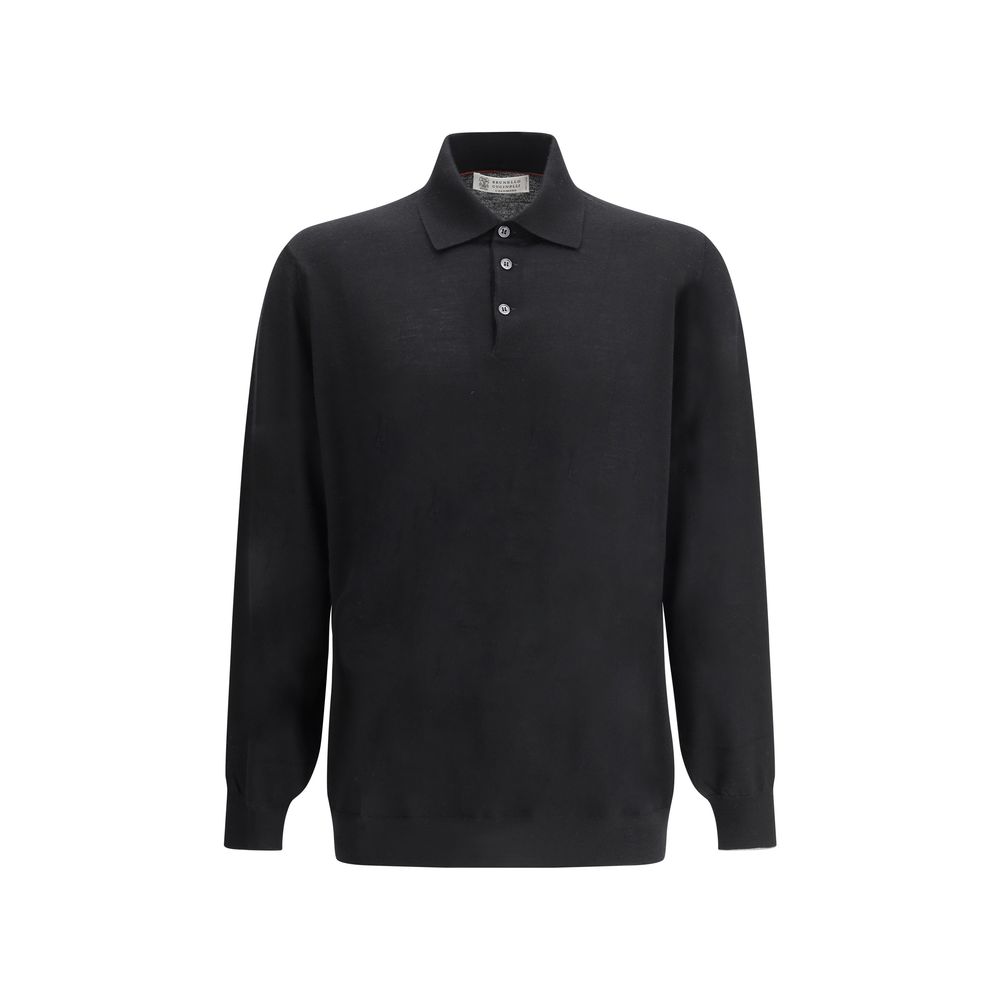 Dress Shirt by Brunello Cucinelli for men in virgin cashmere wool & capra leather black showcases a sharp silhouette, elegantly detailed with a sharp and sharp long-sleeve.