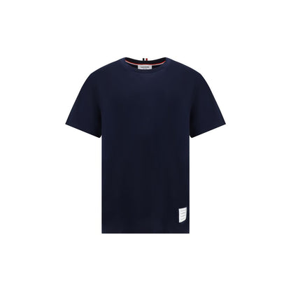 T-Shirt by Thom Browne for men in cotton blue & monogram showcases a unassuming silhouette, artfully detailed with a refined crew neckline and unassuming for a sophisticated, contemporary look.