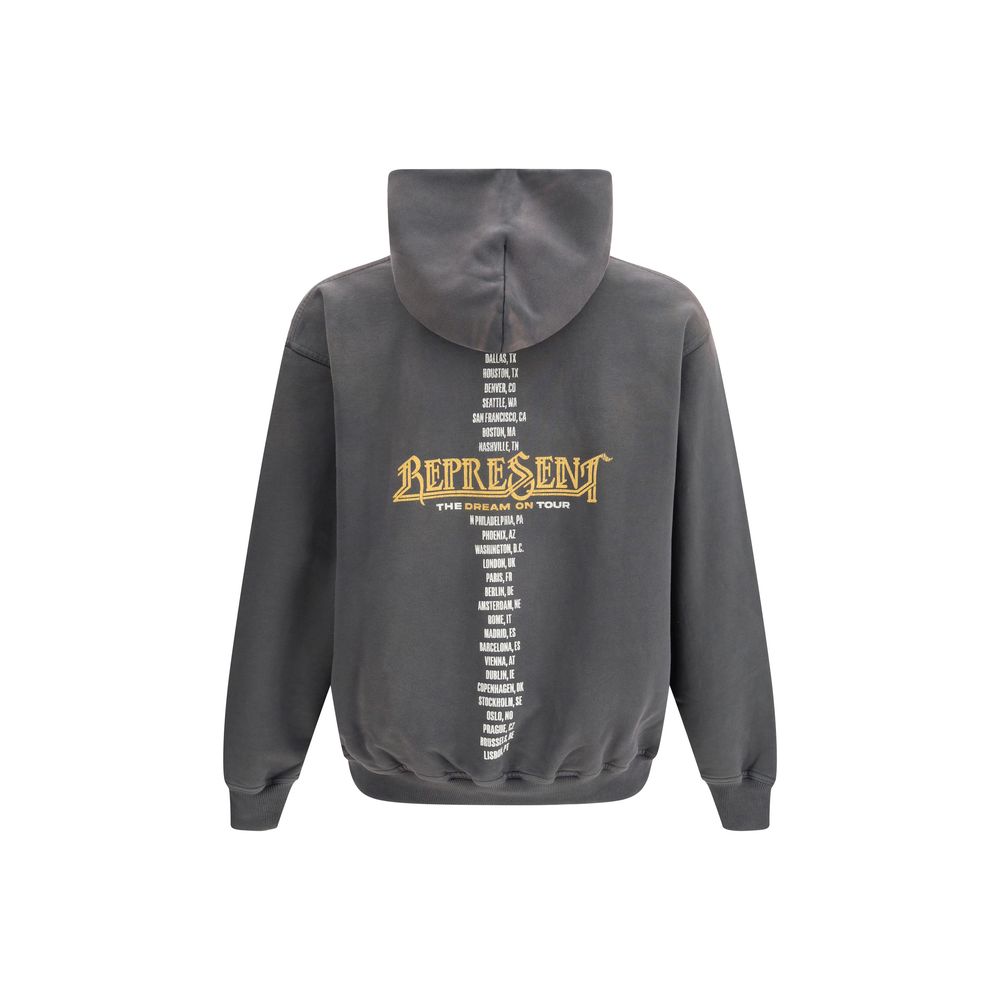 Sweatshirt Hoodie by Represent for men in cotton gray & print features a slouchy chic silhouette, detailed with a slouchy chic and a signature hooded neckline for an elevated aesthetic.