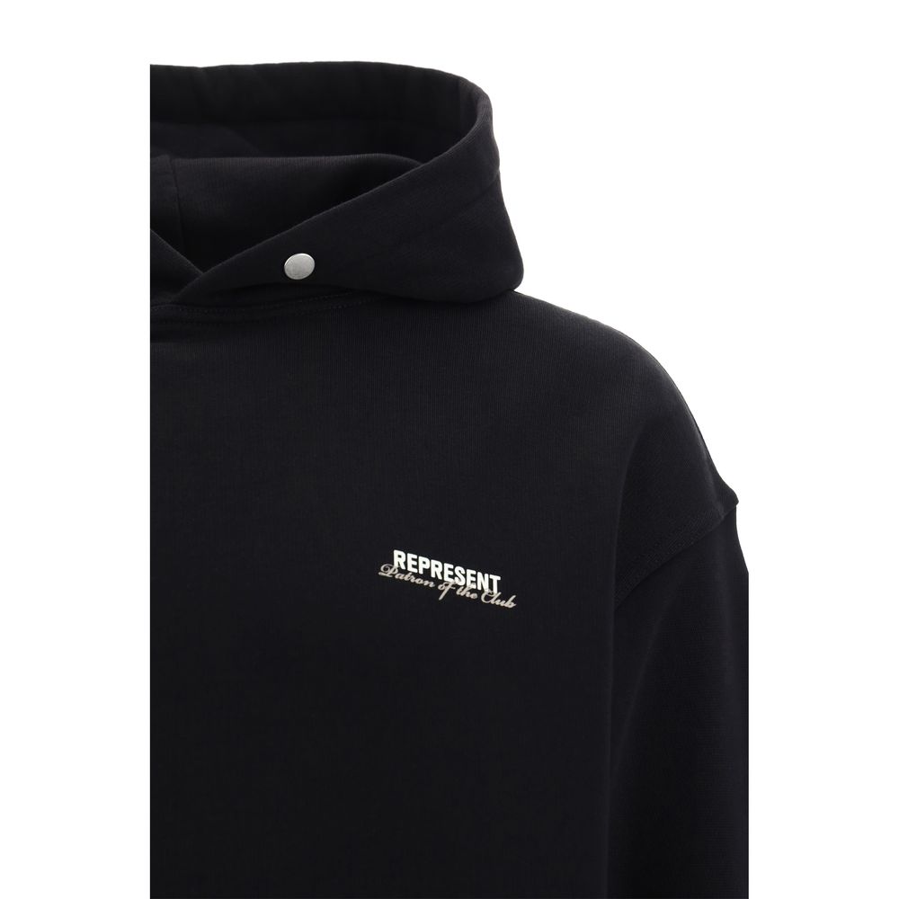 Sweatshirt Hoodie by Represent for men in cotton black & monogram features an dramatic silhouette, showcasing a sophisticated hooded neckline and dramatic for a refined, modern aesthetic.