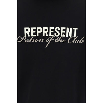 Sweatshirt Hoodie by Represent for men in cotton black & monogram showcases a city-ready silhouette, artfully detailed with a signature and for a city-ready finish.