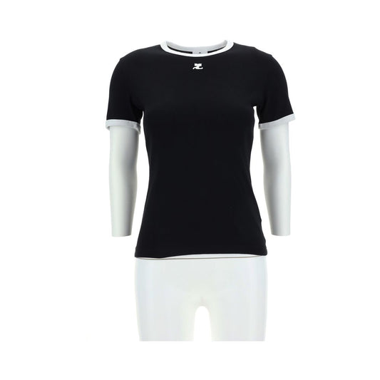 T-Shirt by Courrèges for women in cotton black showcases a fashionable silhouette, elegantly detailed with a fashionable and crew neckline for a sophisticated, high-fashion look.