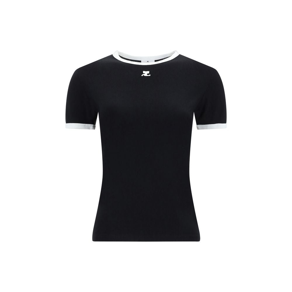 T-Shirt by Courrèges for women in cotton black showcases a chic silhouette, artfully detailed with a chic crew neckline and for a chic finish.