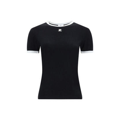 T-Shirt by Courrèges for women in cotton black showcases a chic silhouette, artfully detailed with a chic crew neckline and for a chic finish.