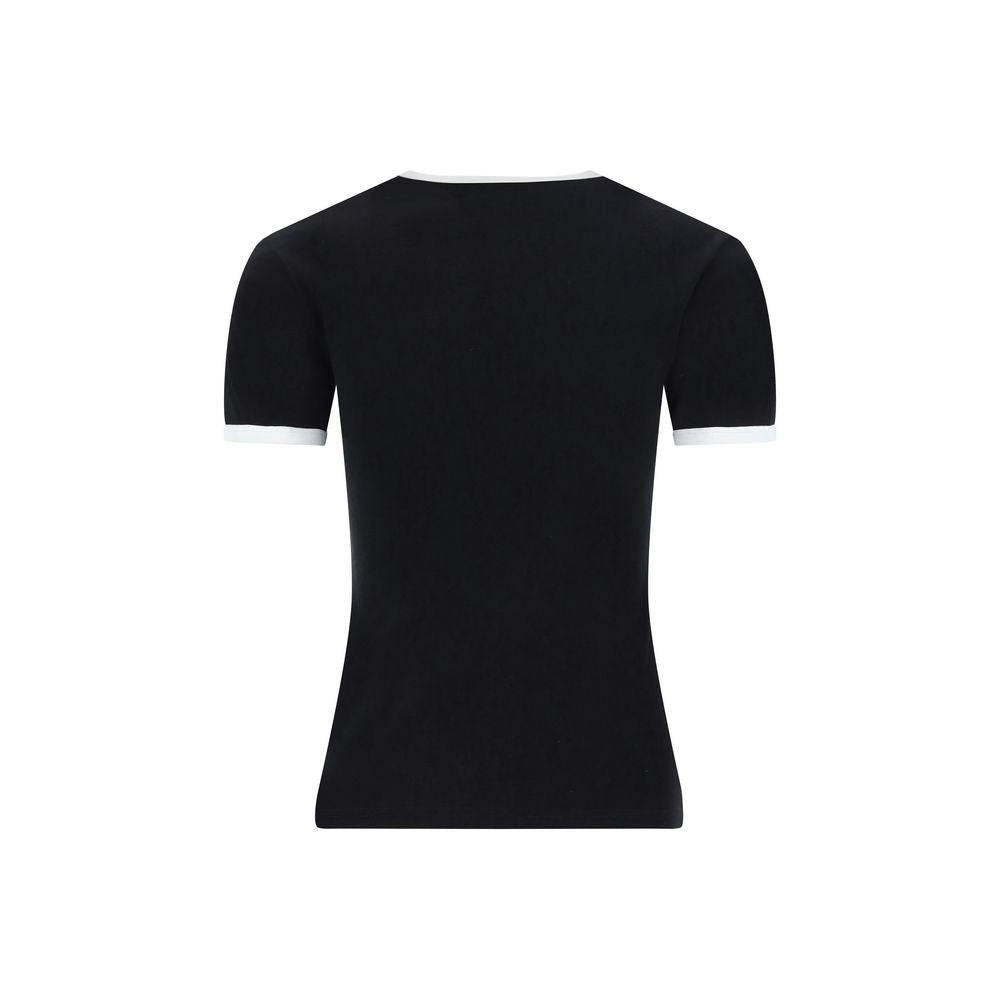 T-Shirt by Courrèges for women in cotton black showcases a fashionable silhouette, elegantly detailed with a fashionable and crew neckline for a sophisticated, high-fashion look.