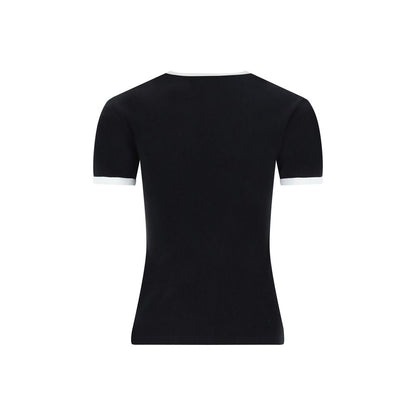 T-Shirt by Courrèges for women in cotton black showcases a fashionable silhouette, elegantly detailed with a fashionable and crew neckline for a sophisticated, high-fashion look.