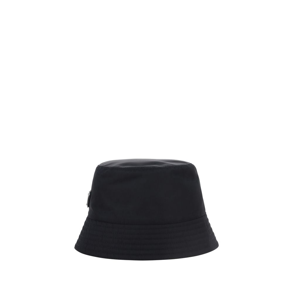 Bucket Hat by Prada for men in nylon black showcases a effortlessly chic silhouette, artfully capturing the essence of the effortlessly chic Nylon Bucket Hat design for a sophisticated look.