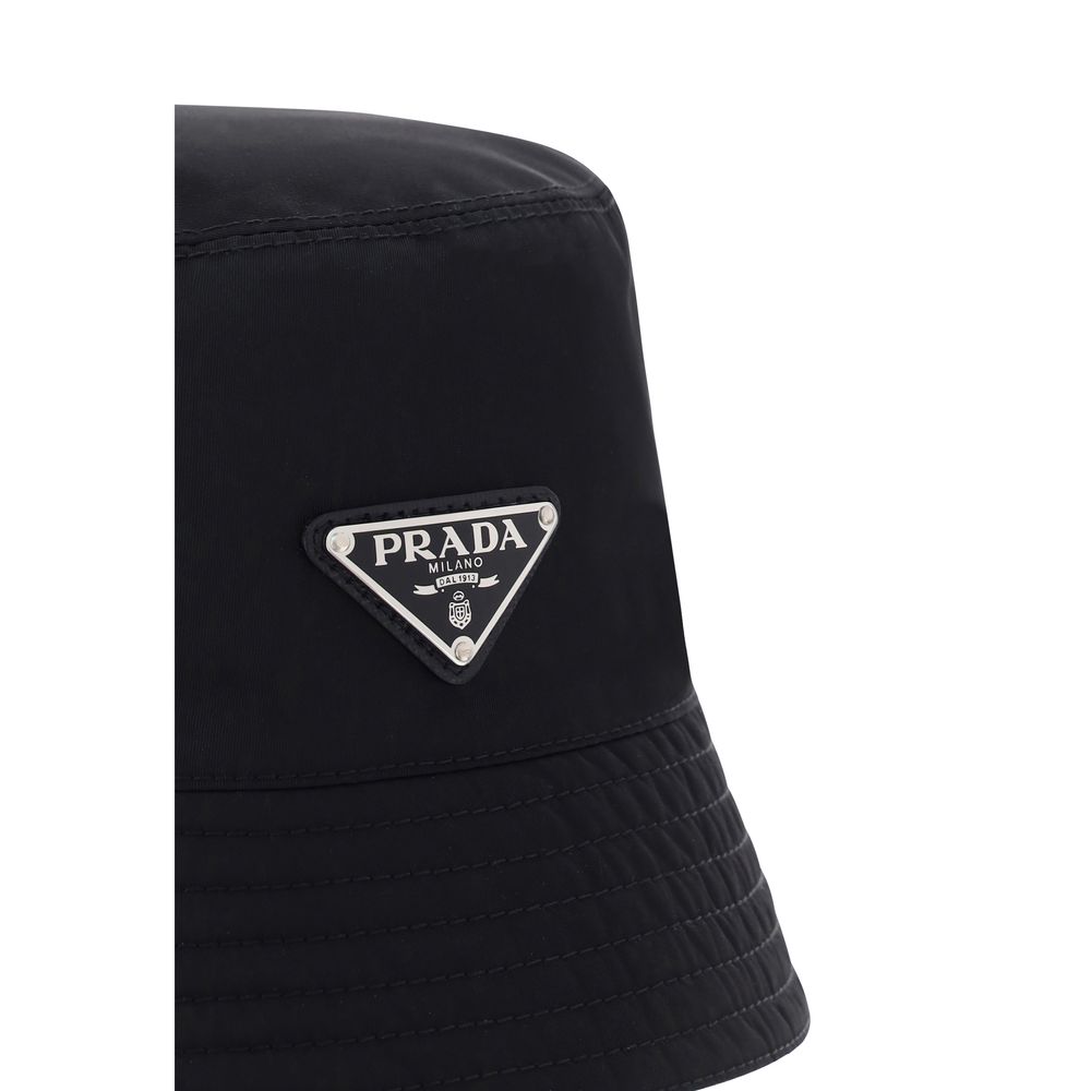 Bucket Hat by Prada for men in nylon black presents a architectural silhouette, showcasing the architectural Nylon Bucket Hat design with a refined, high-fashion finish.