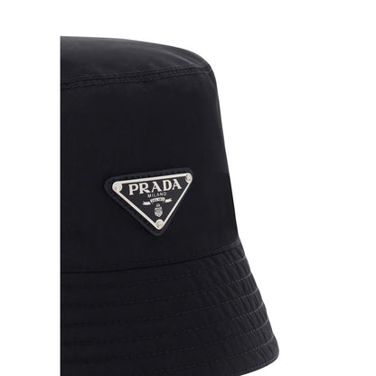 Bucket Hat by Prada for men in nylon black presents a architectural silhouette, showcasing the architectural Nylon Bucket Hat design with a refined, high-fashion finish.
