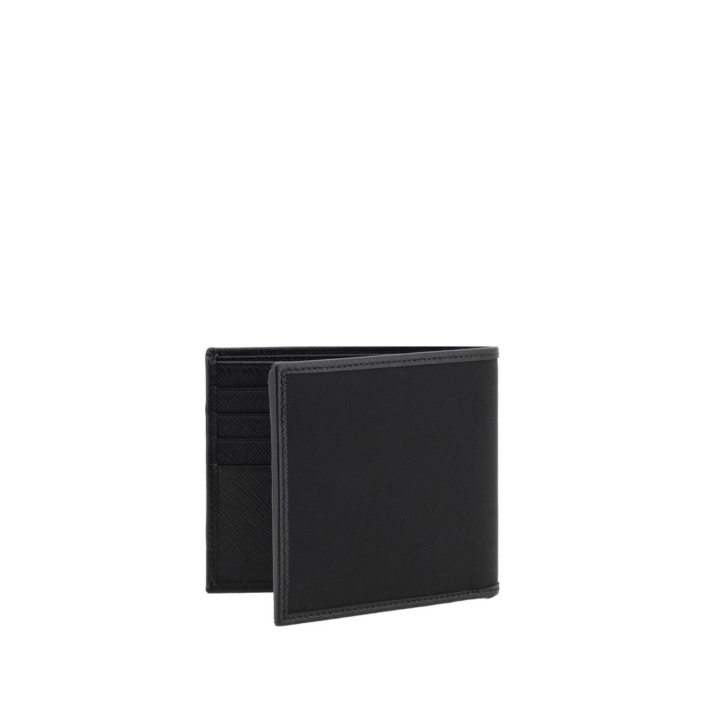 Cardholder Wallet by Prada for men in nylon leather black, signature & monogram presents a refined silhouette, artfully capturing the essence of the Nylon Leather Cardholder Wallet design with sophisticated card-organization bifold for a refined look.