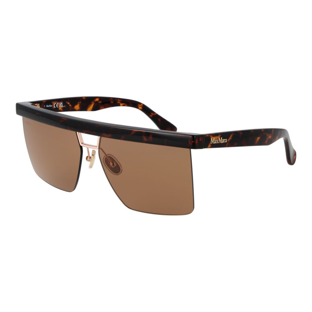 Sunglasses by Max Mara for women in brown features a sumptuous silhouette, showcasing a sumptuous browline half-rim frame design in brown coloured frame with high-performance non-polarized category-2-medium-tint lens.