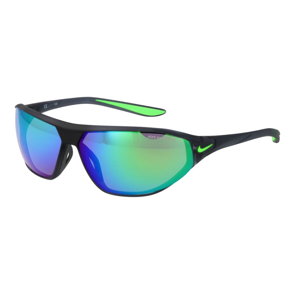 Sunglasses by Nike for unisex in stainless steel gray features a sumptuous silhouette, showcasing a sumptuous rectangle full-rim frame design in gray coloured frame with high-performance mirrored category-2-medium-tint lens.