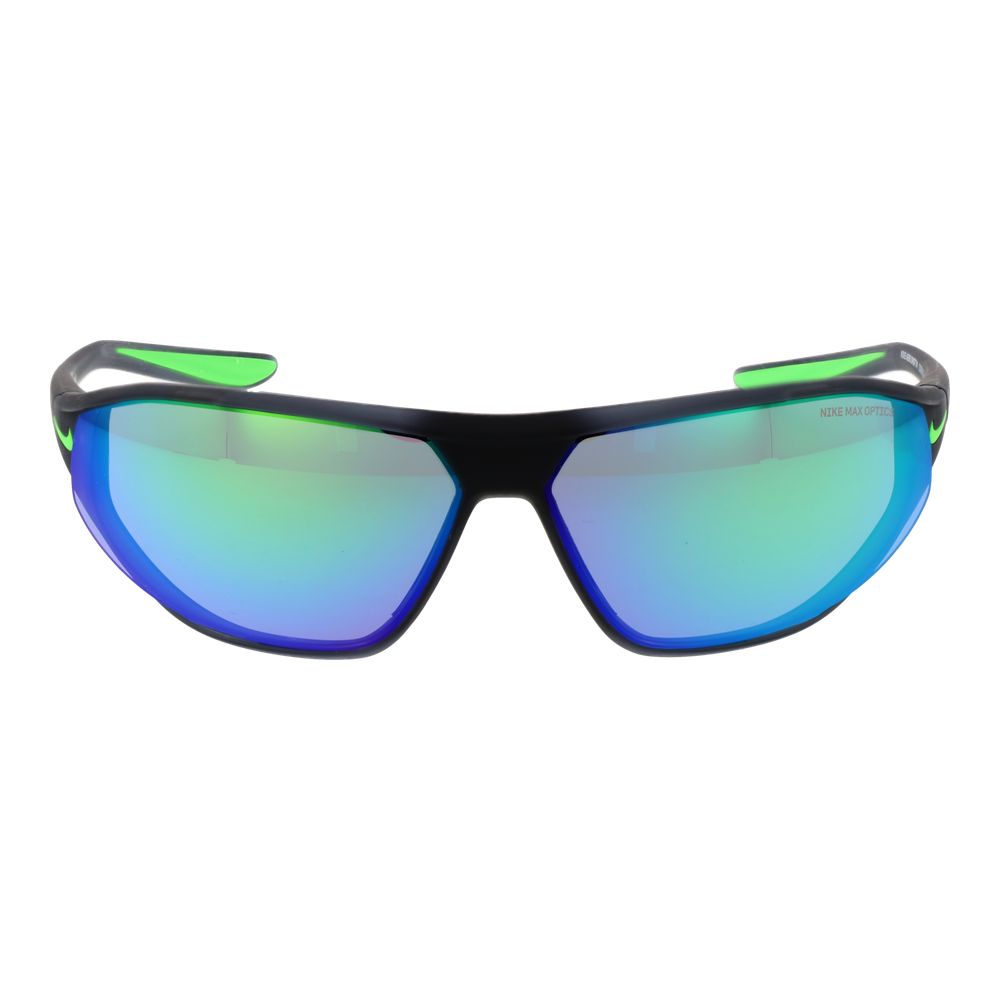 Sunglasses by Nike for unisex in stainless steel gray features an lustrous rectangle full-rim frame design with gray coloured frame detailing and mirrored category-2-medium-tint lens for a lustrous aesthetic.