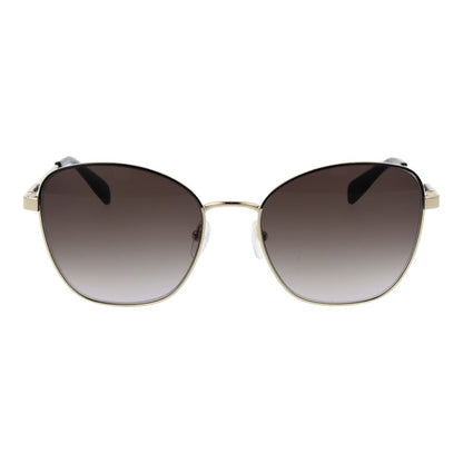 Sunglasses by Longchamp for women in metal and gold featuring an opulent butterfly full-rim frame design with a sophisticated gold coloured frame finish and high-performance gradient category-3-dark-tint lens.