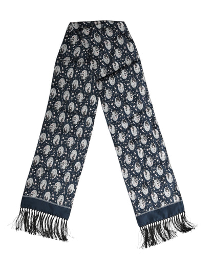 Dolce & Gabbana Lace & Silk Rectangular Stole Wrap Scarf - Navy