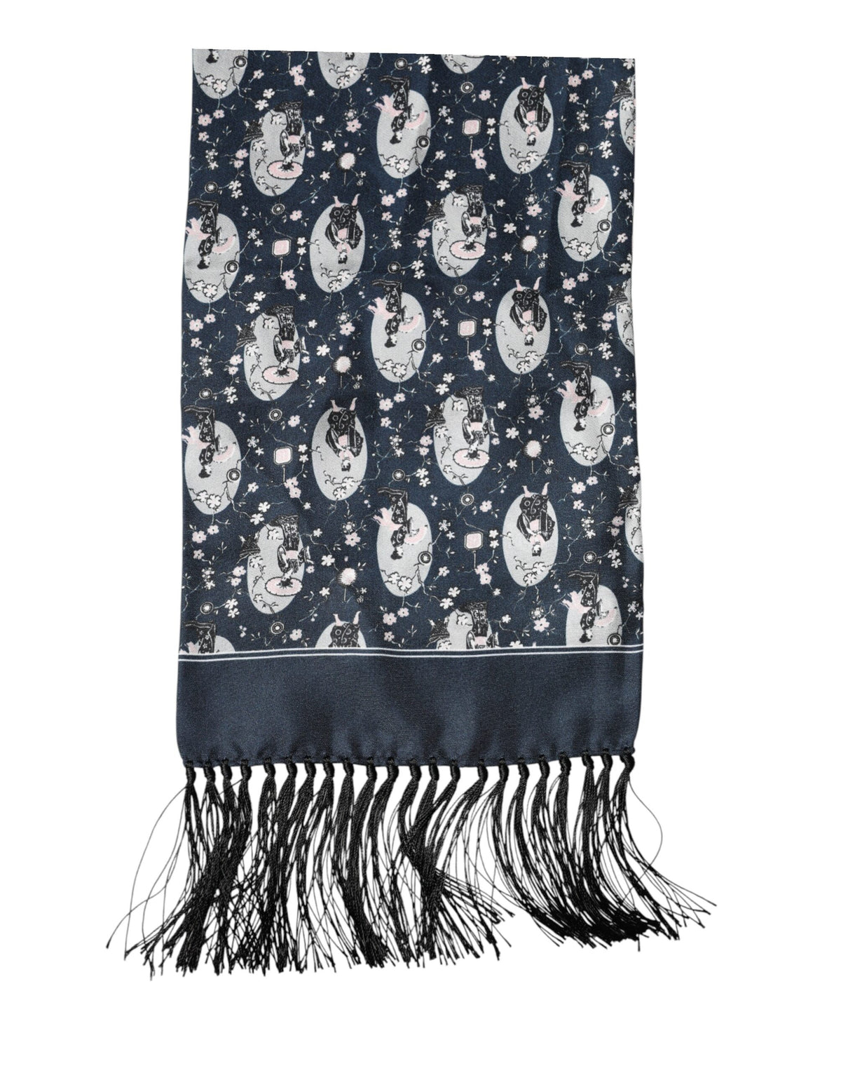 Dolce & Gabbana Lace & Silk Rectangular Stole Wrap Scarf - Navy