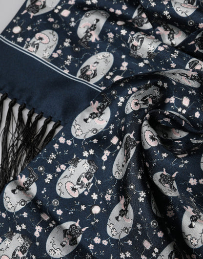Dolce & Gabbana Lace & Silk Rectangular Stole Wrap Scarf - Navy