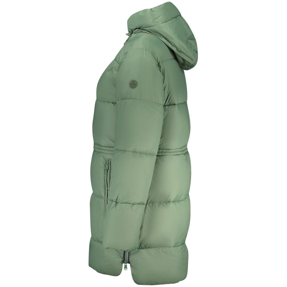 Hooded Overcoat by North Sails for women in polyester green showcases a architectural silhouette, artfully detailed with a distinctive and functional pockets, hooded, insulated & water-resistant for a architectural finish.