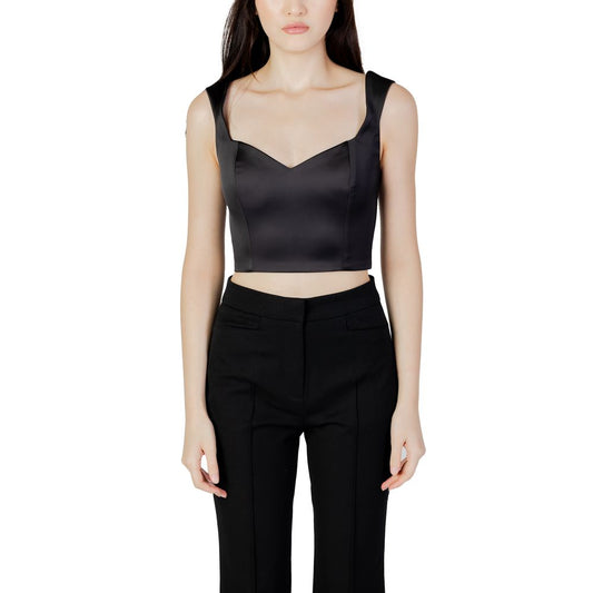 Silence Women's Crop-Top Lightweight Round-Neck &Sweetheart-Neck Polyester Activewear Top - Black