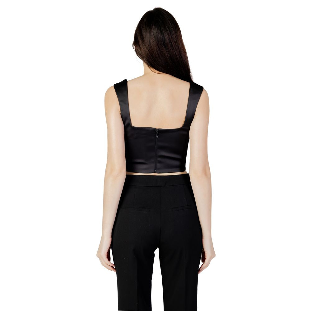 Silence Women's Crop-Top Lightweight Round-Neck &Sweetheart-Neck Polyester Activewear Top - Black