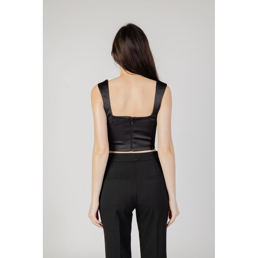 Silence Women's Crop-Top Lightweight Round-Neck &Sweetheart-Neck Polyester Activewear Top - Black