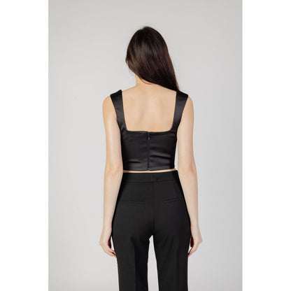 Silence Women's Crop-Top Lightweight Round-Neck &Sweetheart-Neck Polyester Activewear Top - Black